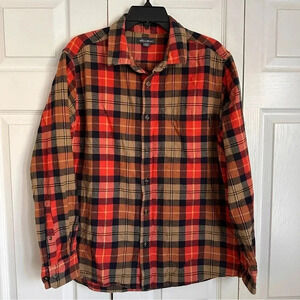 Eddie Bauer Mens Cotton Flannel Plaid Shirt Size L Lumberjack Gorpcore Outdoors